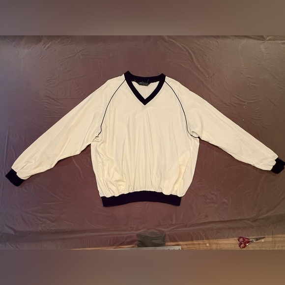 Black/White Lightweight Golf Windbreaker Shirt Jacket V-Neck/Side Pockets Large - Picture 2 of 9